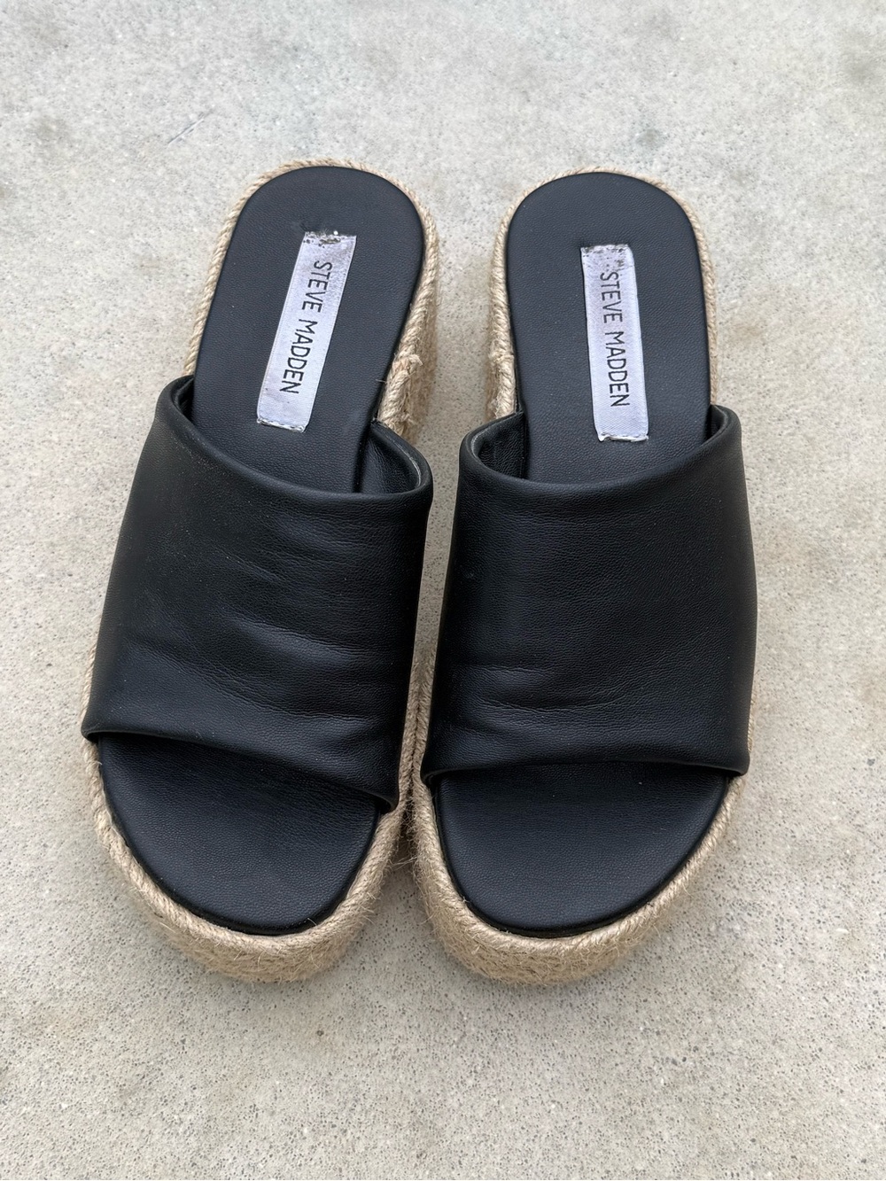 Steve Madden Black Leather Slide Espadrille Mules